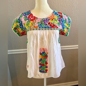 J. Marie Carmen Mexican Inspired Peasant Top Size XS Colorful Floral Embroidery